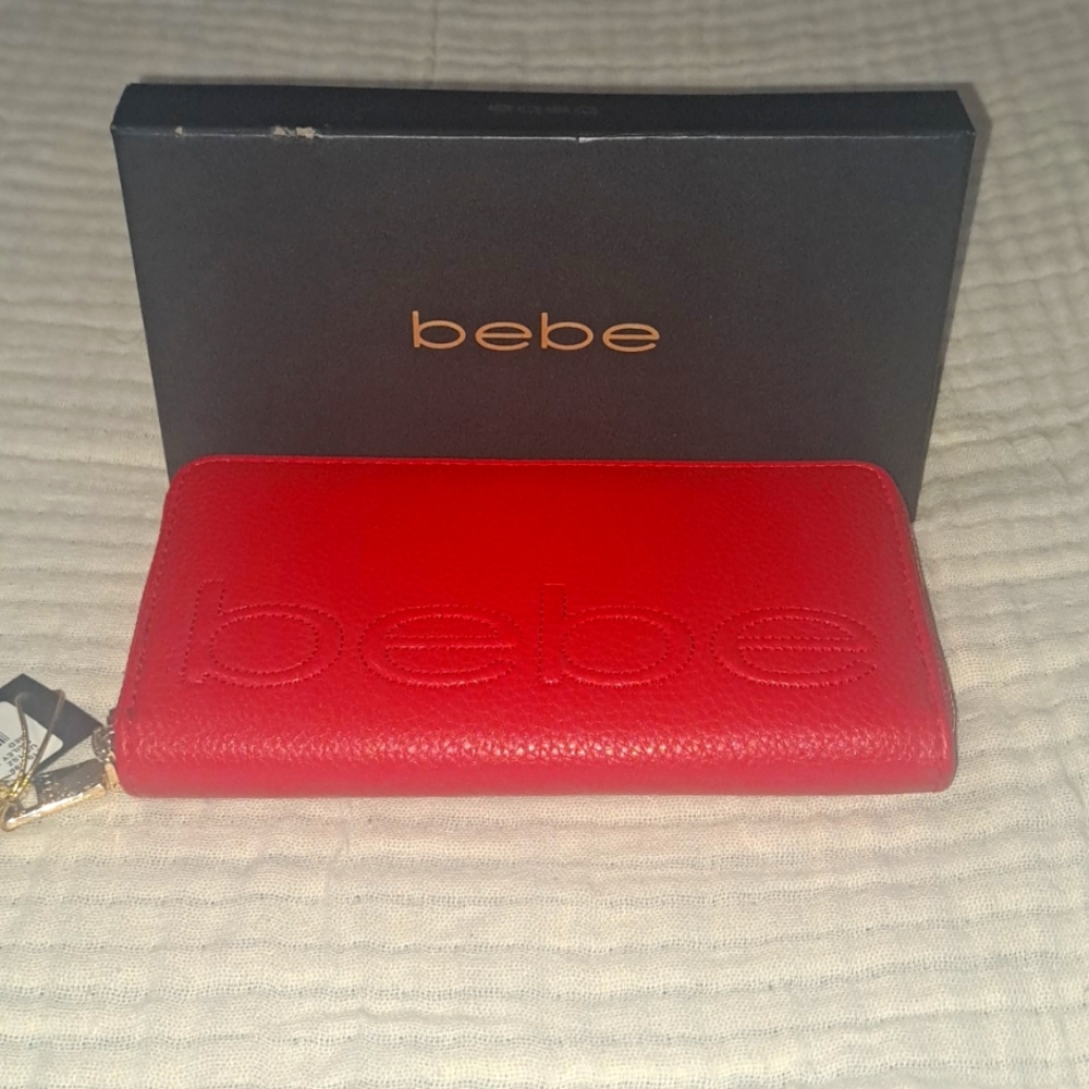 Bebe Red Bailey Zip around wallet NWT